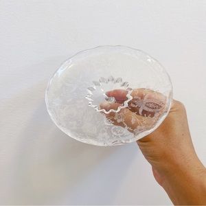 Vintage Fluted Etched Small Pedestal Dish Jewelry Dish 2 3/4”